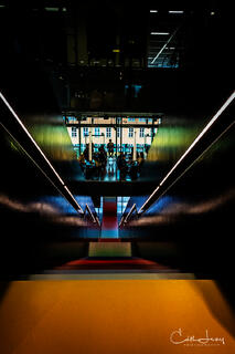 A fine art stylized photograph of the colourful staircase at the Denmark Design Museum in Copenhagen.
